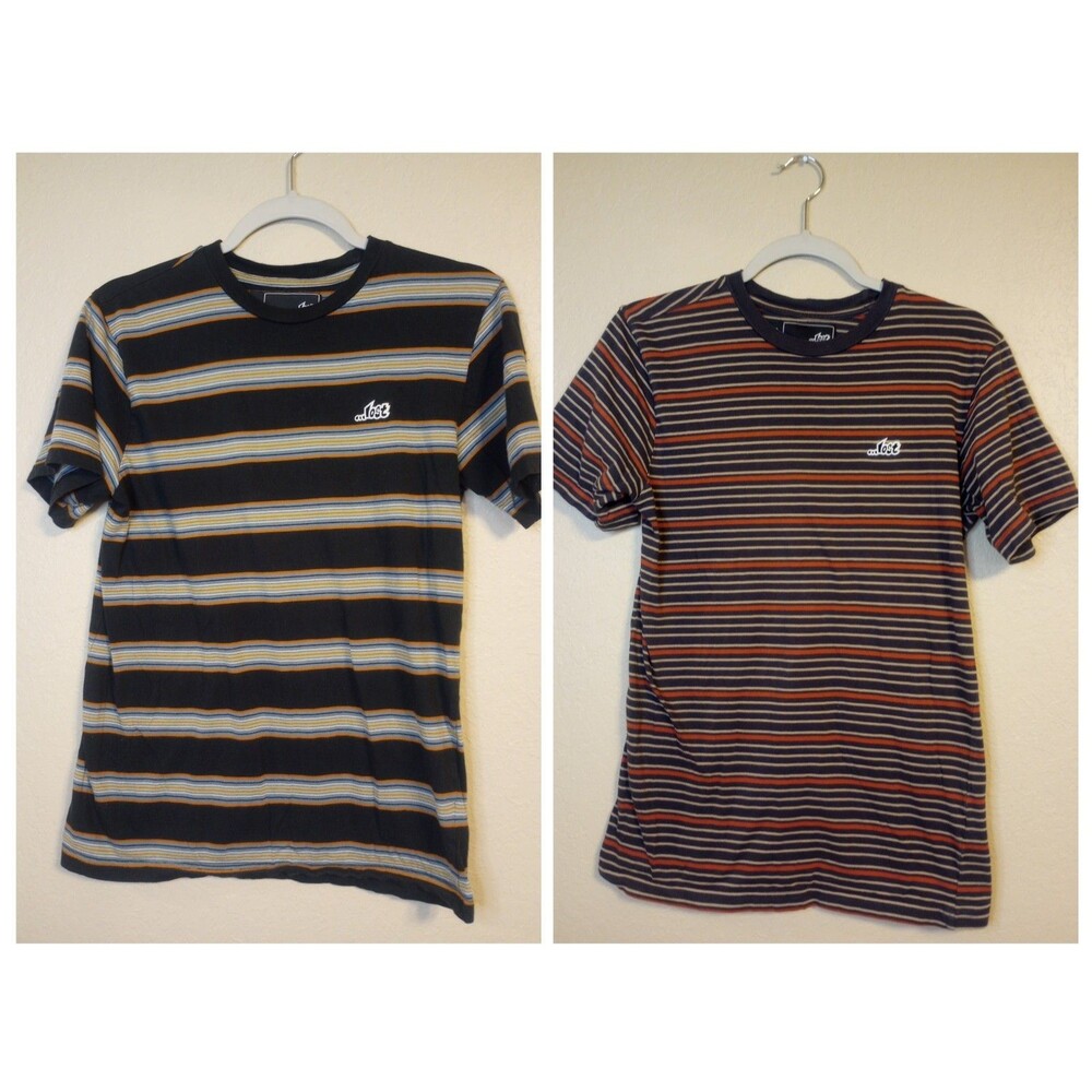 Vintage Y2K Lost Enterprises Mens Small Striped Skate Grunge T-Shirts Loslt of 2